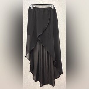 Divided Black Asymmetrical Wrap Maxi Skirt B15
